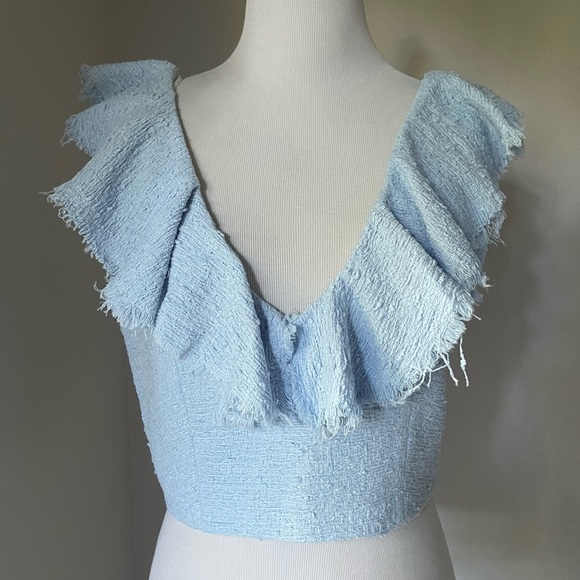 ZARA Tweed Ruffle  Crop Top - Picture 4 of 8
